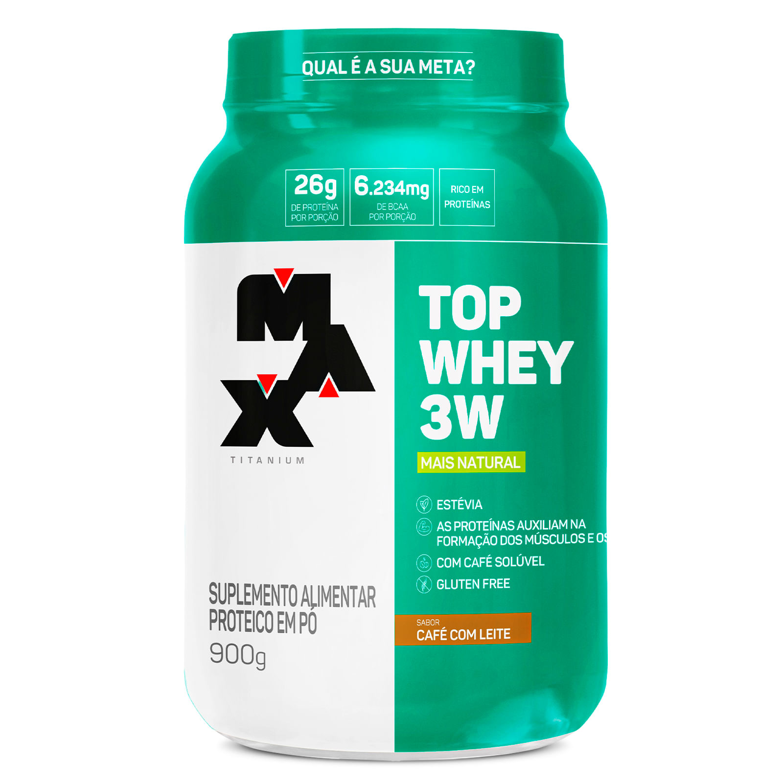 Top whey 3w + natural 900g café com leite
